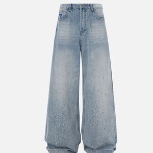 Aelfric Eden Rhinestone Baggy Jeans Size 28 NWT Wide Leg Y2K Streetwear Denim